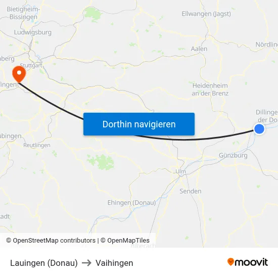 Lauingen (Donau) to Vaihingen map