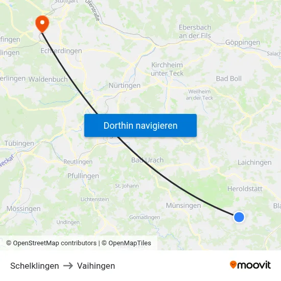Schelklingen to Vaihingen map