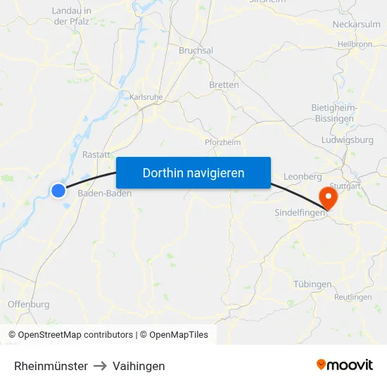Rheinmünster to Vaihingen map
