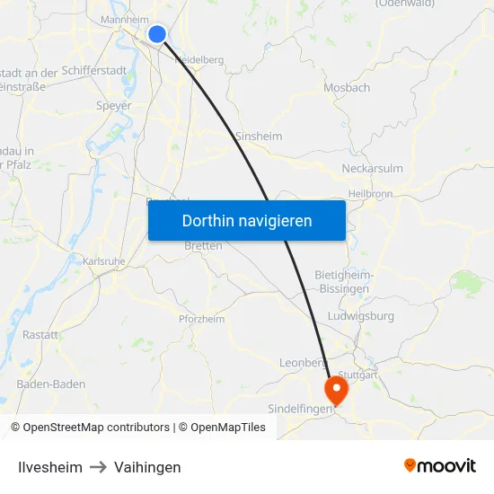 Ilvesheim to Vaihingen map