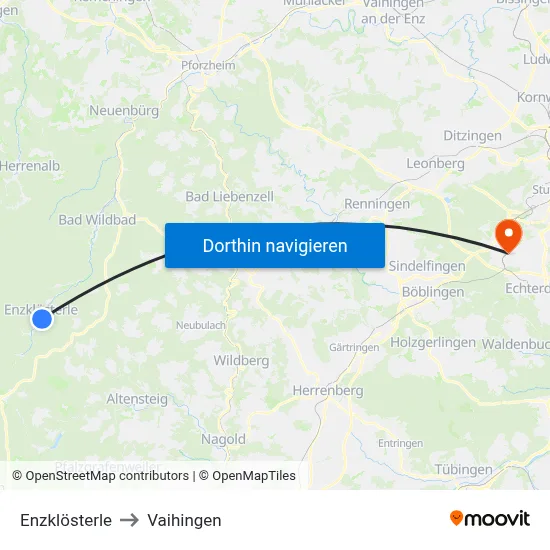 Enzklösterle to Vaihingen map
