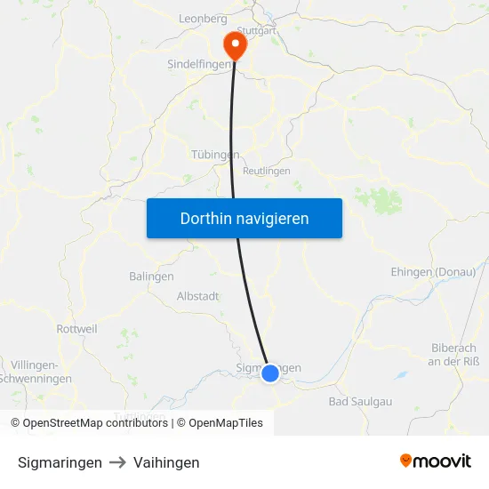Sigmaringen to Vaihingen map