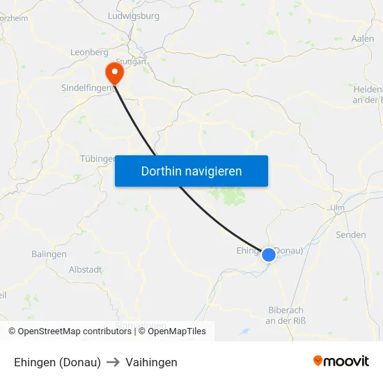 Ehingen (Donau) to Vaihingen map