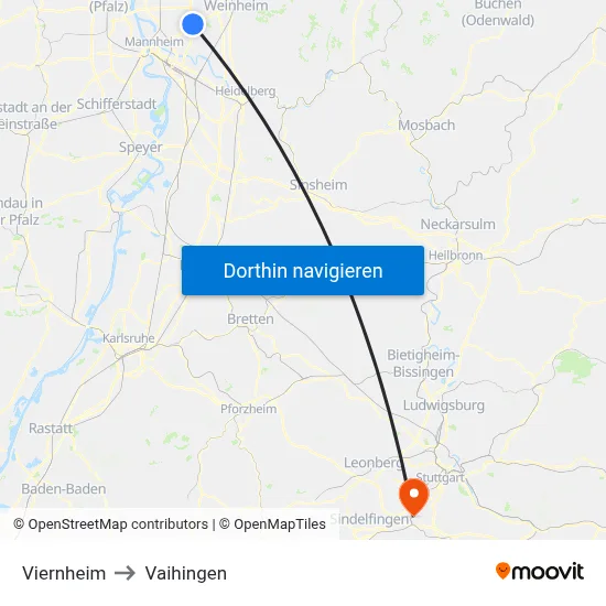 Viernheim to Vaihingen map