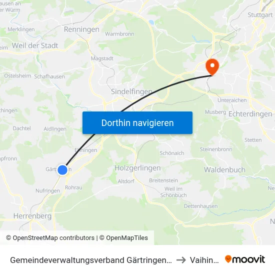 Gemeindeverwaltungsverband Gärtringen/Ehningen to Vaihingen map