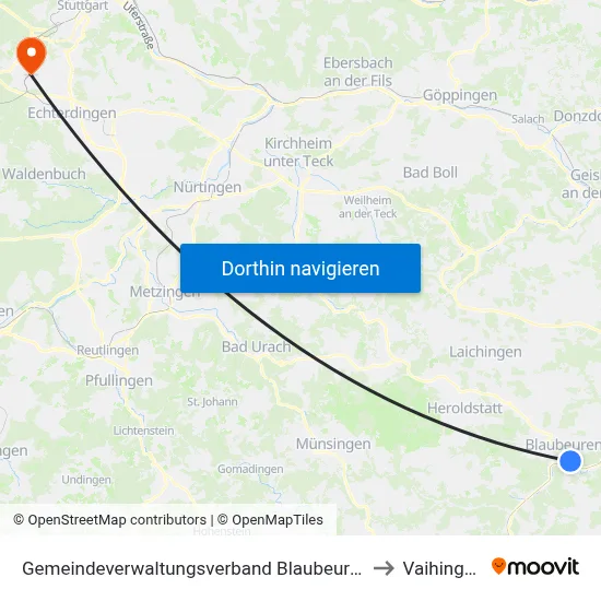 Gemeindeverwaltungsverband Blaubeuren to Vaihingen map