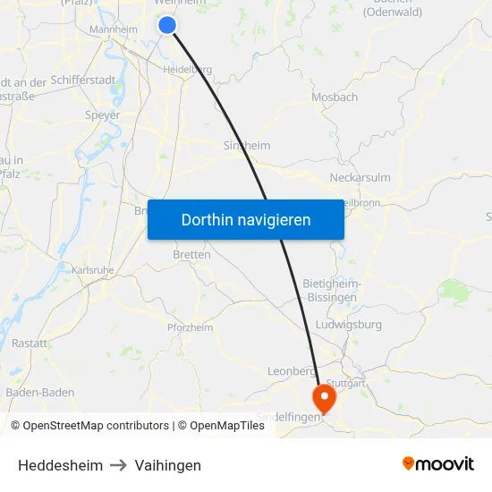 Heddesheim to Vaihingen map