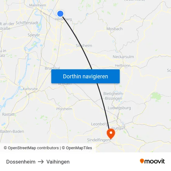 Dossenheim to Vaihingen map