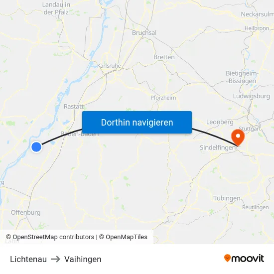 Lichtenau to Vaihingen map