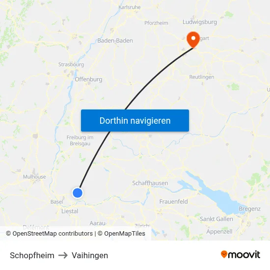 Schopfheim to Vaihingen map