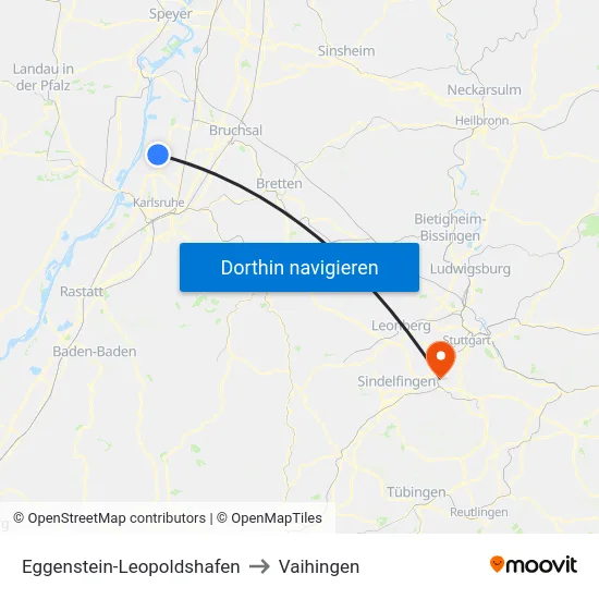 Eggenstein-Leopoldshafen to Vaihingen map