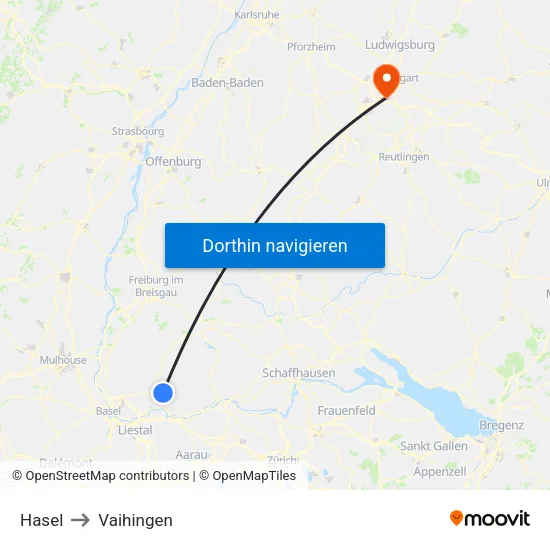 Hasel to Vaihingen map
