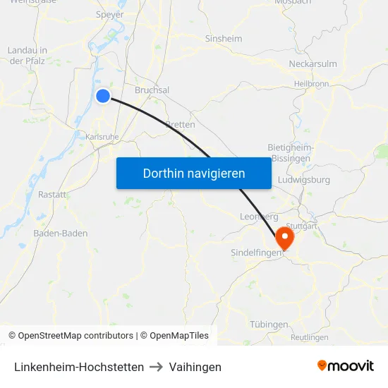 Linkenheim-Hochstetten to Vaihingen map