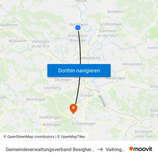 Gemeindeverwaltungsverband Besigheim to Vaihingen map