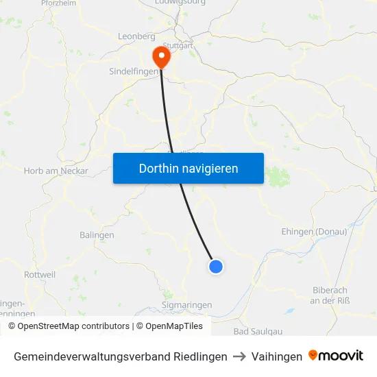 Gemeindeverwaltungsverband Riedlingen to Vaihingen map