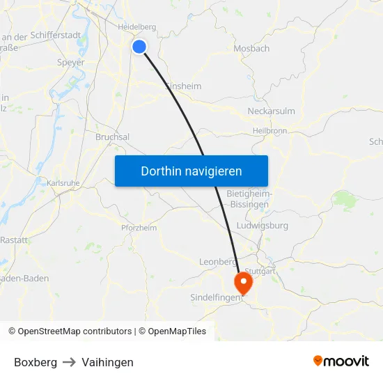 Boxberg to Vaihingen map