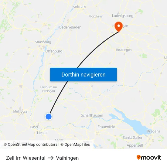 Zell Im Wiesental to Vaihingen map