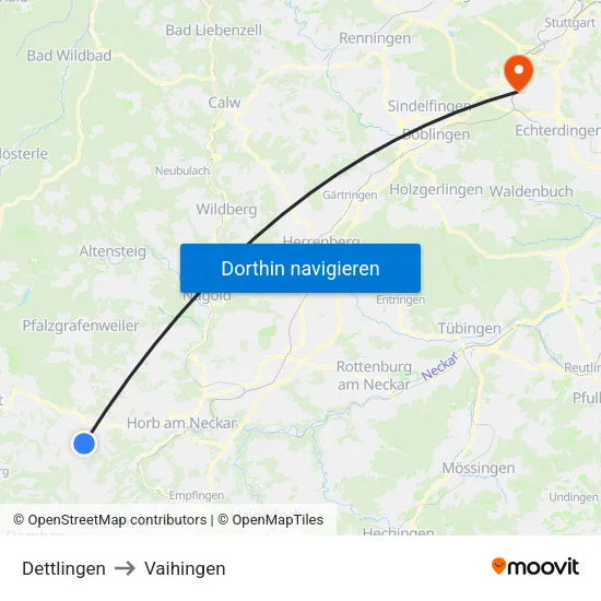 Dettlingen to Vaihingen map
