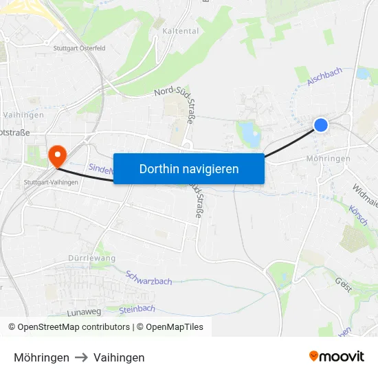 Möhringen to Vaihingen map