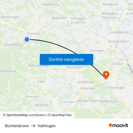 Büchenbronn to Vaihingen map