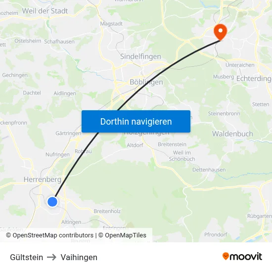Gültstein to Vaihingen map