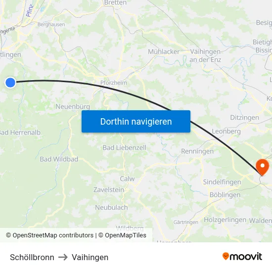 Schöllbronn to Vaihingen map