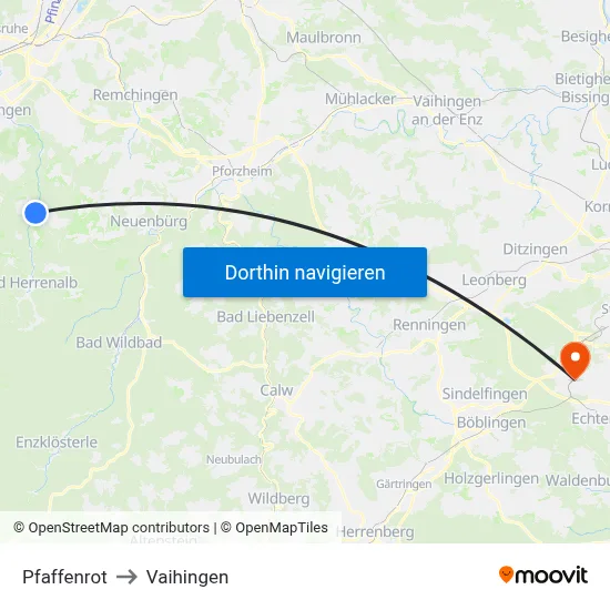 Pfaffenrot to Vaihingen map