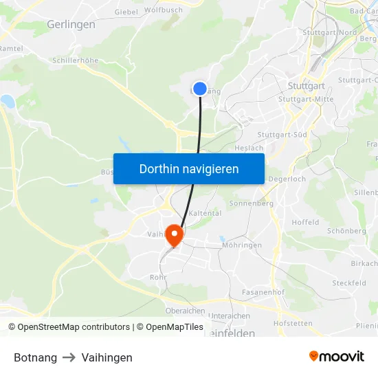 Botnang to Vaihingen map