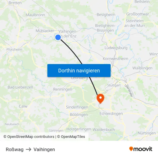 Roßwag to Vaihingen map