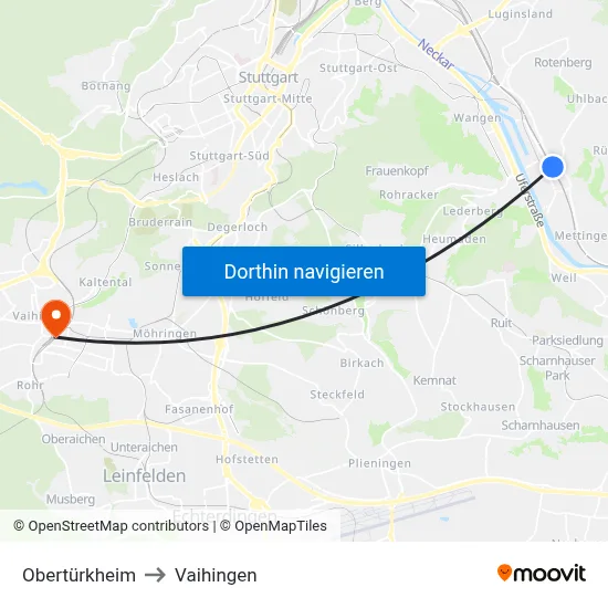 Obertürkheim to Vaihingen map