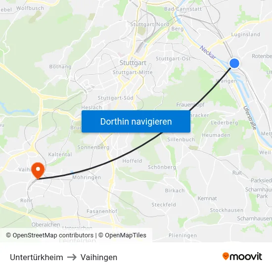 Untertürkheim to Vaihingen map