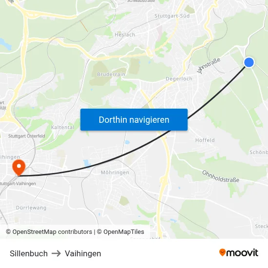 Sillenbuch to Vaihingen map