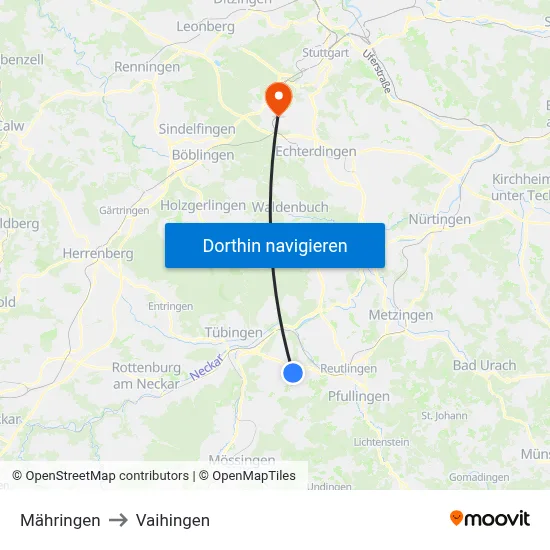 Mähringen to Vaihingen map