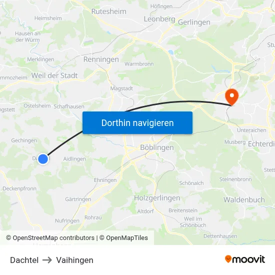 Dachtel to Vaihingen map