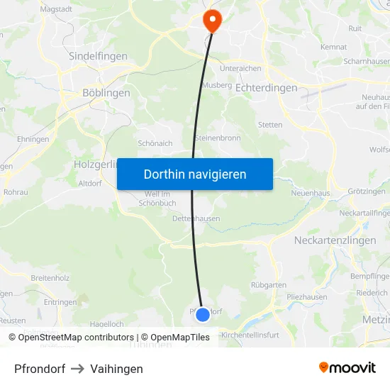 Pfrondorf to Vaihingen map