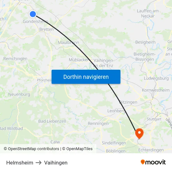 Helmsheim to Vaihingen map