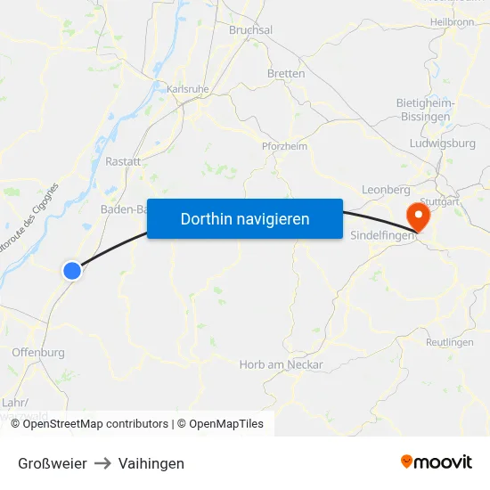Großweier to Vaihingen map