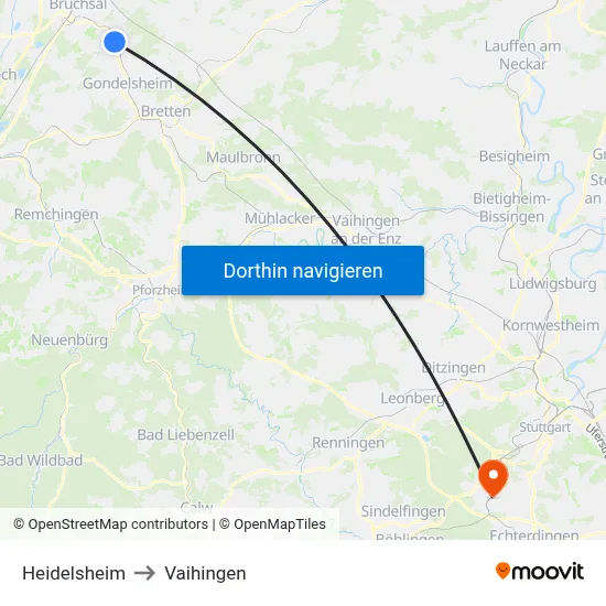 Heidelsheim to Vaihingen map