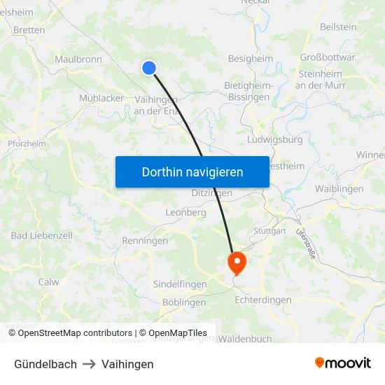 Gündelbach to Vaihingen map