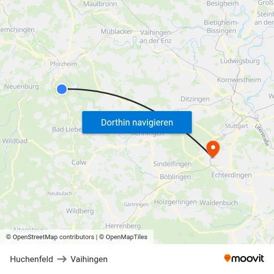 Huchenfeld to Vaihingen map