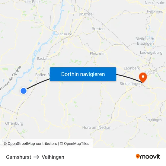 Gamshurst to Vaihingen map