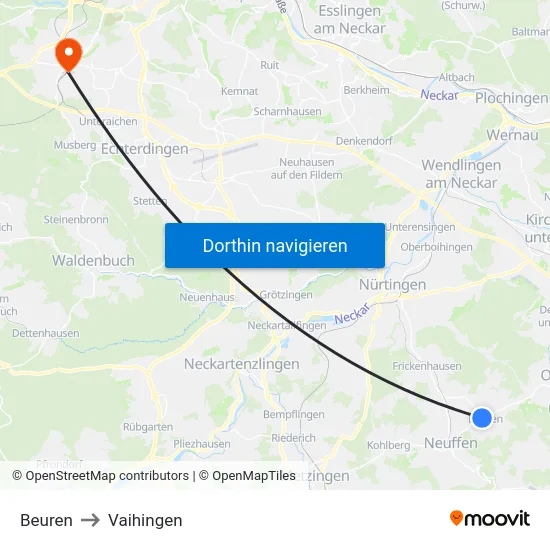 Beuren to Vaihingen map