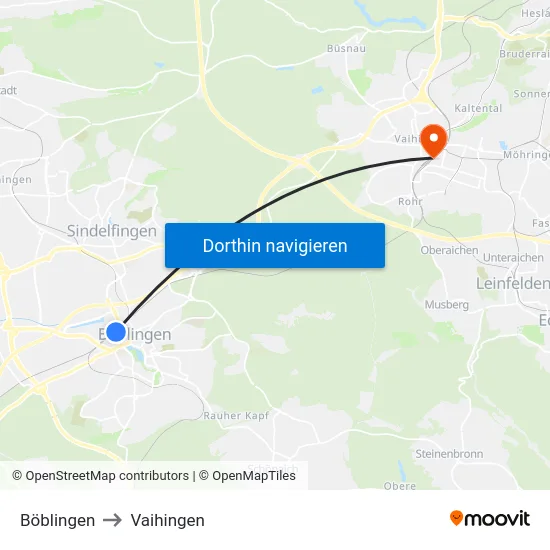 Böblingen to Vaihingen map