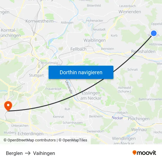Berglen to Vaihingen map