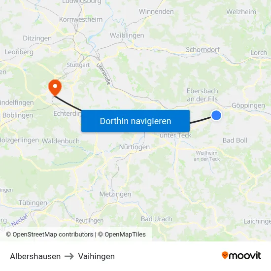 Albershausen to Vaihingen map