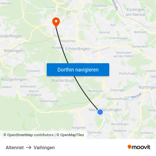 Altenriet to Vaihingen map