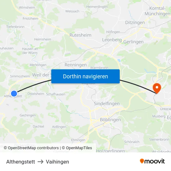Althengstett to Vaihingen map