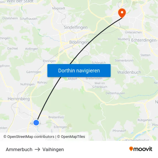 Ammerbuch to Vaihingen map