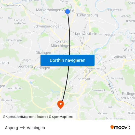 Asperg to Vaihingen map
