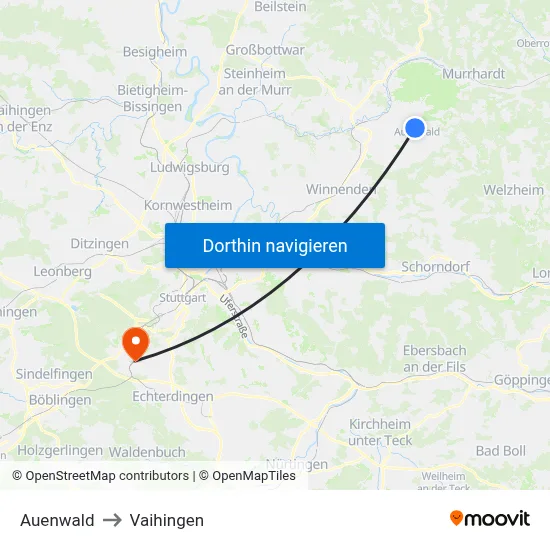 Auenwald to Vaihingen map
